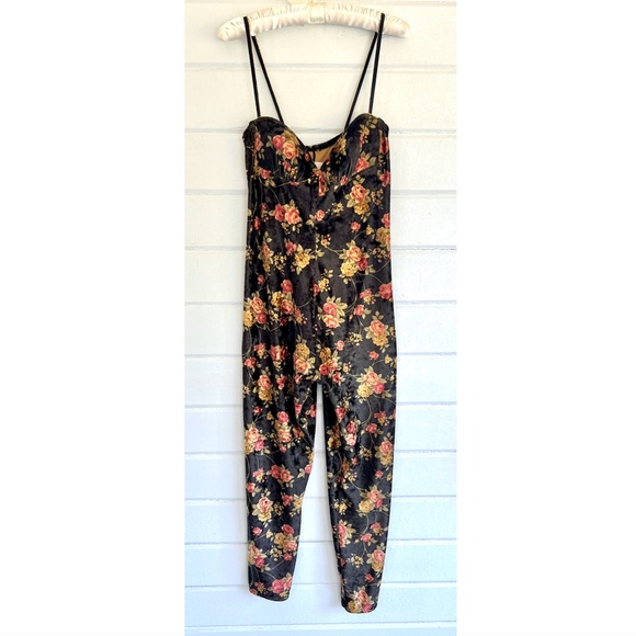Vintage UNGARO LINGERIE Stretch Velour Body Suit in Floral Print - M - Picture 1 of 12
